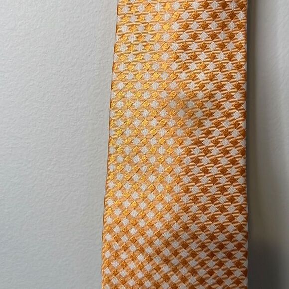 Michael Kors Mens Orange Gingham Print Neck Tie 100% Silk Great Gift - Picture 2 of 7
